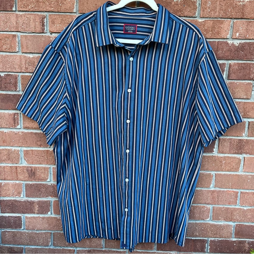 Untuckit Ryder Button Front Shirt XXXL Blue Stripe Regular Fit 3X